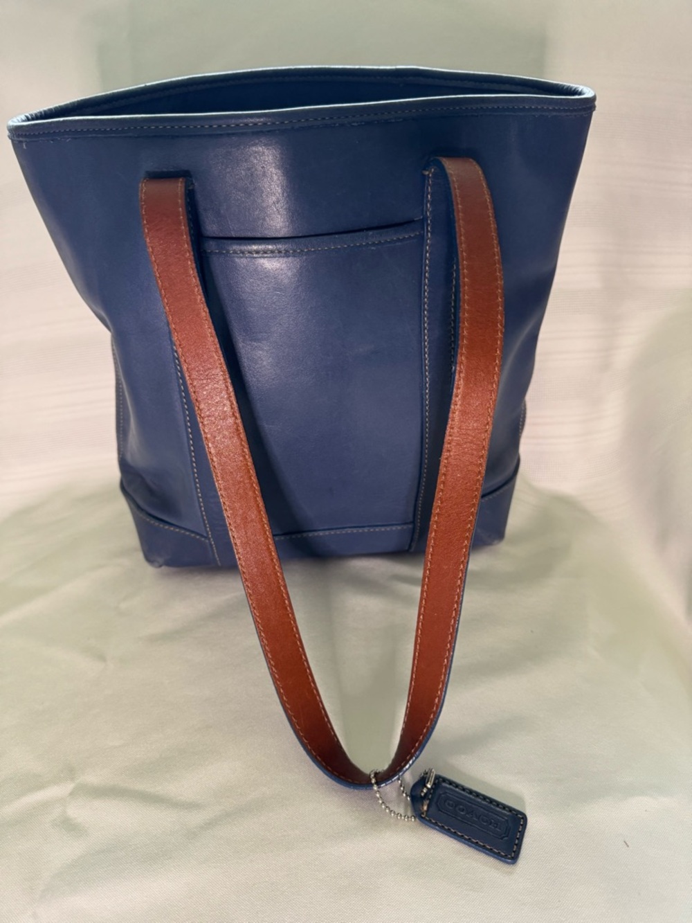 Coach Navy Leather Tote with Brown Shoulder Straps